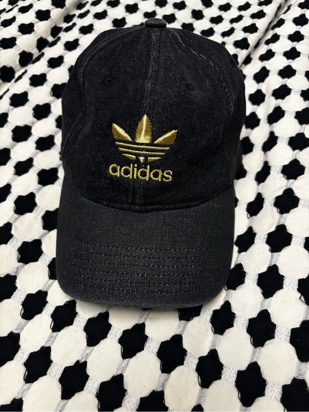 Adidas Unisex Black Denim Cap with Gold Trefoil Logo